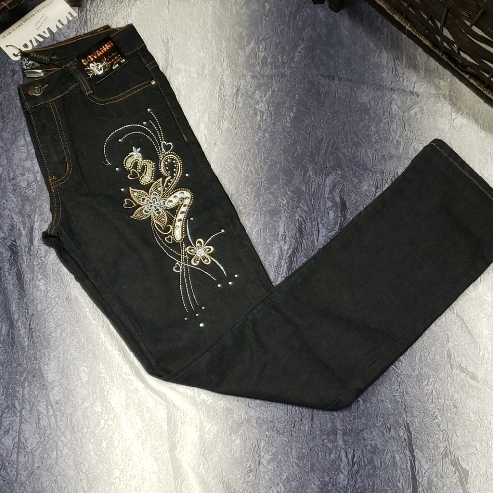 NWT Dark Wash Floral Denim Straight Leg Jeans No Offers